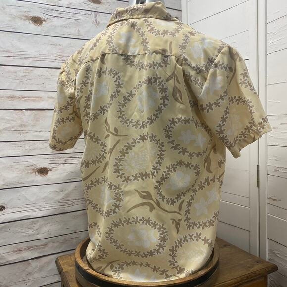 Roundy Bay Yellow Tan Mens Hawaiian Camp Aloha Shirt Casual Button Down Large L - Picture 5 of 7